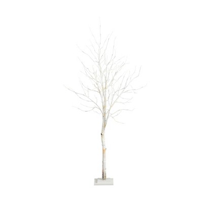 Nearly Natural 6-ft Pre-Lit Artificial White Birch Tree with 90 White LED Lights