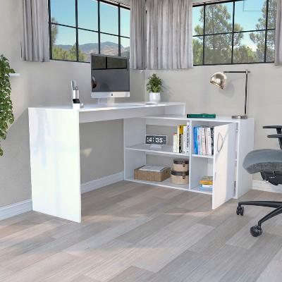 CAVINAS Home Office Desk Morden L-Shaped Writing Desk with 2 Shelves and Storage Cabinet for Office, Study