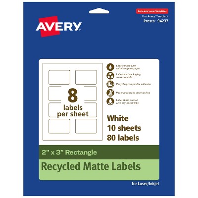 Avery Recycled Matte White Labels,  2" x 3" Rectangle