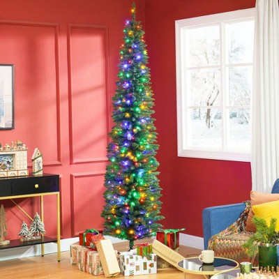Whisen 8FT Pencil Prelit Artificial Christmas Tree with 668 Branches, 250 LED Lights and Steel Base - Green
