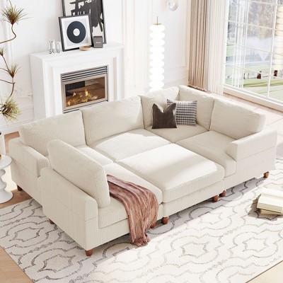 NicBex Couches for Living Room Modular Sectional Corner Sofa Bed L-Shaped Spacious Space Sofa with Movable Ottoman, Beige