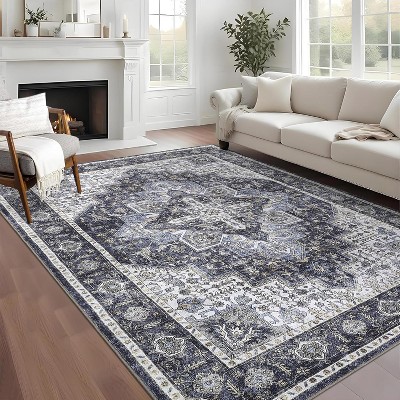 coucheta Multi-size Washable Vintage Area Rug for Living Room, Foldable Soft Stain Resistant Non Slip Low Pile Carpet, for Bedroom, Dining, Office