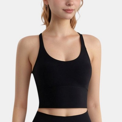 Anna-Kaci Active Women's Longline Sports Bra with Scoop Neck and Thin Strap Design for Yoga and Low Impact Workouts