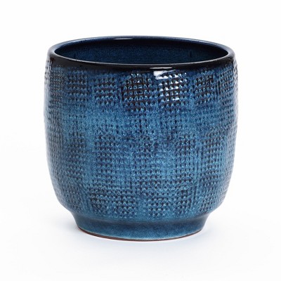 LuxenHome 12-Inch Ocean Blue Ceramic Planter Indoor Outdoor Plant Pot with Drainage Hole and Plug Modern Glazed Round Flower Pot Planter
