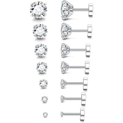 20G Hypoallergenic Flat Back Earrings - Surgical Steel 14K Gold/Silver CZ & Birthstone Studs