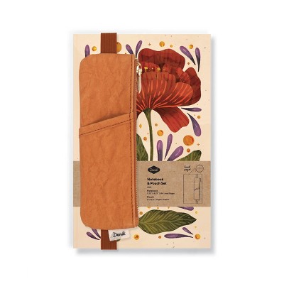 Denik 240pg Blank Notebook 8.25"x5.75" Burgundy Bloom with Carmel Crinkle Pouch: Lay-Flat Journal for Teens & Adults
