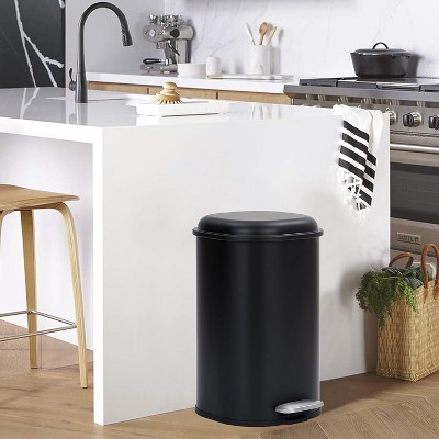 8 Gallon Step Trash Can, Bathroom Garbage Can with Soft-Close Lid, 30L Kitchen Trash Bin, Black