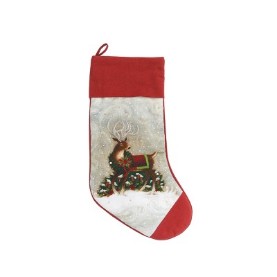 C&F Home Woodland Christmas Winter Deer Cotton Stocking with Red Cuff and Toe 20"