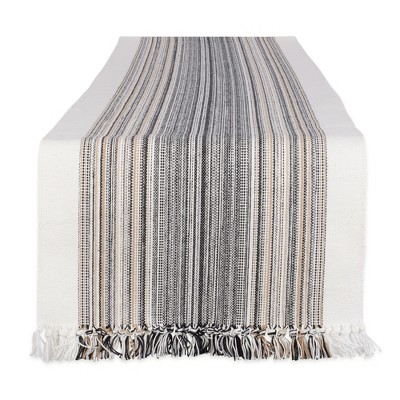 Design Imports Striped Fringe Ribbed Table Runner 14X72