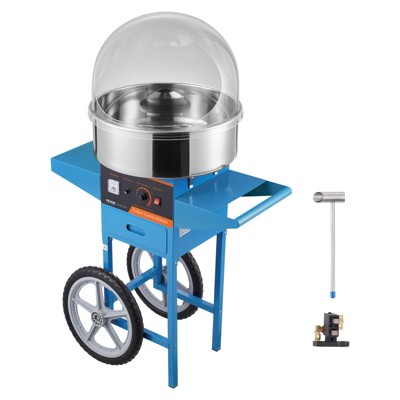 VEVOR Electric Cotton Candy Machine with Cart, 1000W Commercial Candy Floss Maker with Cover, Stainless Steel Bowl, Sugar Scoop and Drawer Blue
