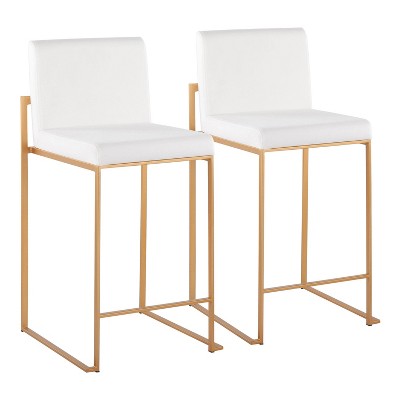 Set of 2 Fuji Steel/Velvet High Back Counter Height Barstools - LumiSource