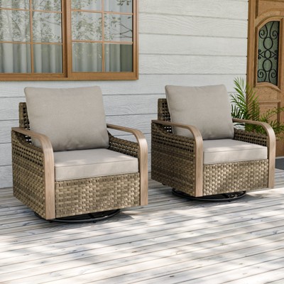 EAGLE PEAK Rocking Chair, Swivel Rocker, Rattan Patio Furniture, 2 Chairs