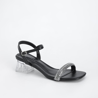 Berness Women's Hallie Rhinestone Clear Block Heel Sandals