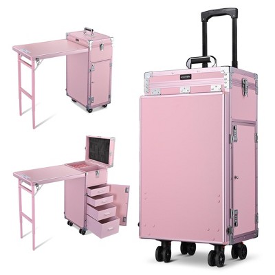 Byootique Rolling Manicure Table with 4 Storage Foldable Nail Station Desk for Beauty Salon Makeup Artist Manicurist Hairstylist