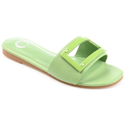Journee Collection Womens Clair Tru Comfort Foam Slide Low Block Heel Sandals Green 7.5