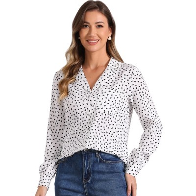 INSPIRE CHIC Women's Vintage Notched Lapel Long Sleeve Printed Button Down Tops