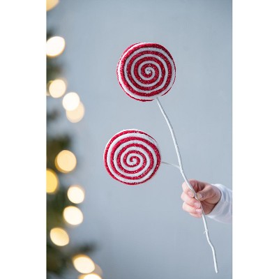 Hachikiko Large Lollipop Picks - 19" Red & White Swirl Candy Christmas Tree Decorations Set of 6