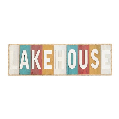 Wooden Sign Lake House Wall Decor White - Olivia & May: Nautical Coastal Beach Style, MDF Material, Vertical Orientation