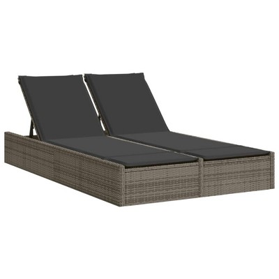 vidaXL Double Patio Sun Lounger - Gray Poly Rattan Furniture with Adjustable backrest & Cushions - Outdoor Garden daybed Chair
