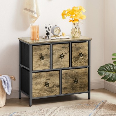 VECELO Wooden Top Dresser with 5 Drawers, Bedside/End Table for Living Room or Bedroom, Easy Pull Handle, Gray