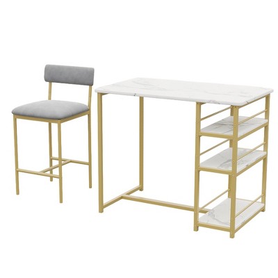 Bar Height Table and Chairs Set 3-Piece - 36" Counter Table with 2 Padded Stools