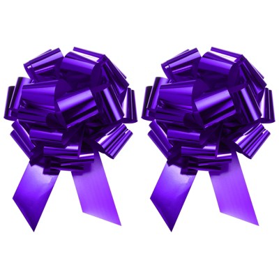 Unique Bargains Bright Durable Metallic Gift Wrapping Large Pull Bow for Wedding 2 Pcs Purple 24 inch