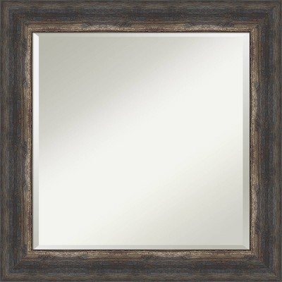 25" x 25" Bark Rustic Char Framed Wall Mirror Brown - Amanti Art: Beveled Glass, Polystyrene Frame, No Assembly Required