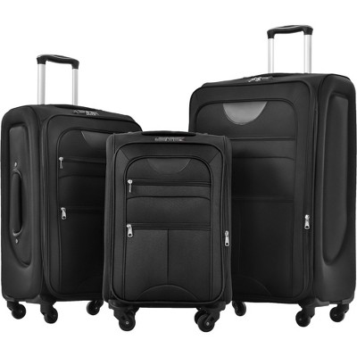 INFURNIC Luggage Hardshell  3 PCS with 360° Spinners Lightweight Suitcase, DurableTravel Suitcase, Black, 30.3"*18.9"*12.6"