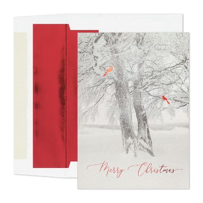 Masterpiece Studios Holiday Collection Premium 15-Count Boxed Embossed Christmas Cards with Foil-Lined Envelopes, 7.8" x 5.6", Cardinal Tree (978200)