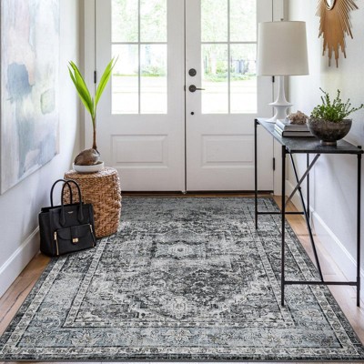 Coolmee Vintage Medallion Runner Rug, Thin Low Pile Retro Carpet with Non-Slip TRP Backing for Hallway, Kitchen, Stain Resistant & Foldable