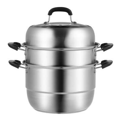 VEVOR Steamer Pot 11in/28cm, 3 Tier Steamer Pot for Cooking with 8.5QT Stock Pot, Vegetable Steamer & 2 Steaming Tray