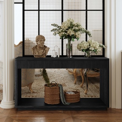 GDFStudio Bertram Mid-Century Modern 60" Solid Wood Fluted Console Table with 2 Drawers