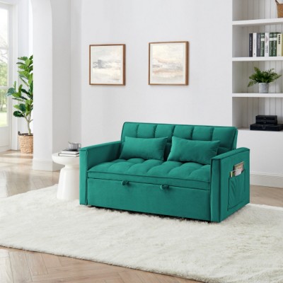 54.33" Modern Convertible Sleeper Sofa Bed with Adjustable Back, Compact Pull-Out Velvet Loveseat for Small Apartments or Offices-The Pop Home