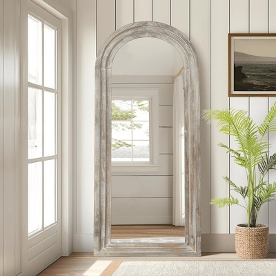 MAYEERTY Full-Length Mirror Solid Wood Step Right Angle Arch Charcoal Baked 64x21x1in No Stand