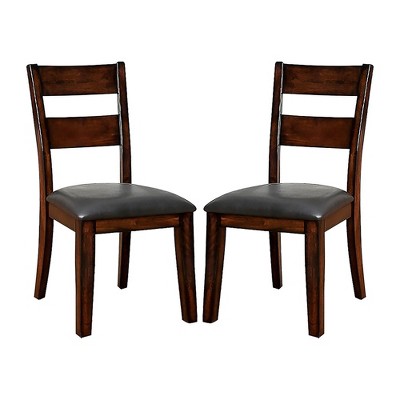 Simple Relax Set of 2 Faux Leather and Wood Dining Side Chairs in Dark Cherry
