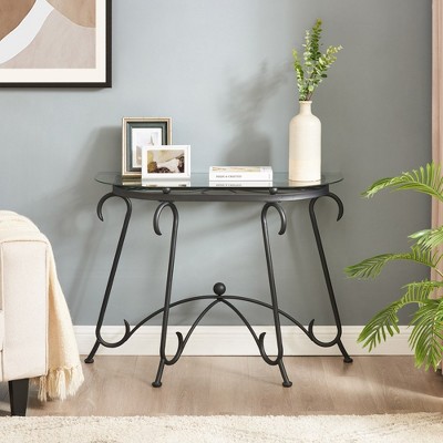 Tempered Glass Top Console Table, Coffee Table, Sturdy Construction Rustic Entryway Table, Easy Assembly For Home Office Living Room Hallway Bedroom