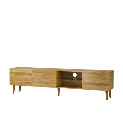 INFURNIC TV Stands and Consoles Mid-Century Console with Three-Door Storage, Entertainment Center for Living Room Bedroom, Brown Oak, 73"*18"*4"