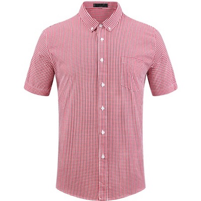 INSPIRE CHIC Men's Cotton Short Sleeve Formal Button Down Regular Fit Plaid Dress Shirts