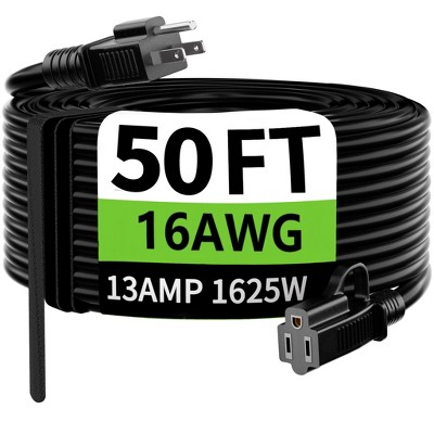 Itopfox 50 ft Black Heavy Duty Extension Cord, Waterproof & Flexible for Indoor/Outdoor Use, 16AWG SJTW, 3 Prong, 13A 1625W, ETL Listed