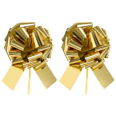 Unique Bargains Bright Durable Metallic Gift Wrapping Large Pull Bow for Wedding 2 Pcs Gold 12 inch