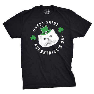 Mens Happy Saint Purrtricks Day T Shirt Funny St. Patrick’s Day Cat St. Paddys - Crazy Dog Men's T Shirt for Saint Patrick's Day