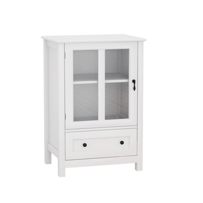 GlasFlength Versatile Buffet Cabinet with Glass Doors, Adjustable Shelves, and Bell Handles, White, 22.05"*14.37"*31.7"