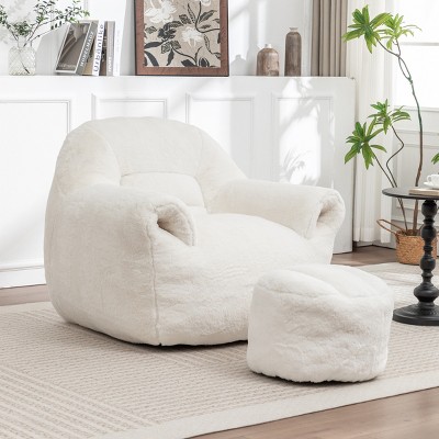 Bean Bag Chair Modern with Backrest Support and Footstool for Living Room 42.5in Wide-3irtyhousy
