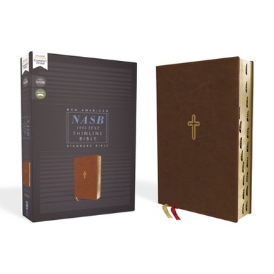 Nasb, Thinline Bible, Leathersoft, Brown, Red Letter Edition, 1995 Text, Thumb Indexed, Comfort Print - by  Zondervan (Leather Bound)