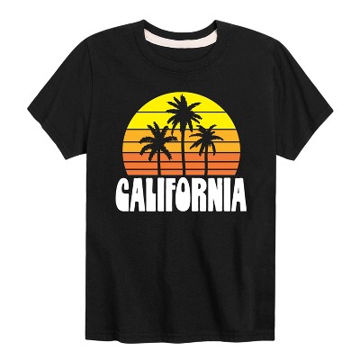 Boys' - Instant Message - California Retro Sunset With Palm Trees Short Sleeve Graphic T-Shirt