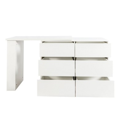 SEVOBAL L Shape Computer Desk Drawers Corner Home Office Table Reversible Storage Cabinet Study Writing Desk Workstation, White, 43.7"*19.29"*12.01"