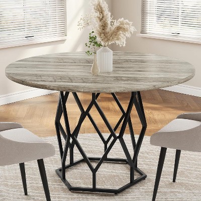 Round Dining Table for 4-6 People, Modern Circle Dinner Table with Sturdy Base, Industrial Wood Dinning Room Table for Kitchen(Table Only)