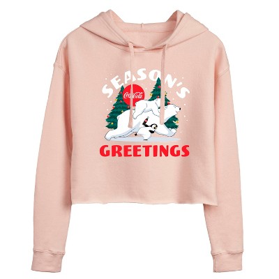 Women's - Coca-Cola - Seasons Greetings Polar Bears Cropped Graphic Hoodie