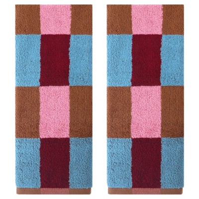 REGALWOVEN Plaid Pattern Cotton Soft Absorbent Bathroom Hand Towel 14" x 30"