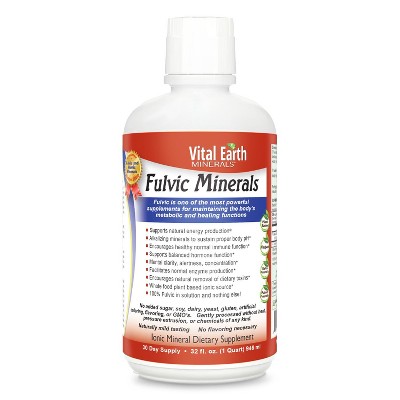 Vital Earth Minerals Fulvic Minerals Liquid, 70+ Trace Minerals, Electrolytes, Fulvic Acid Minerals For Cellular Detox, Wellness, 32 Fl Oz
